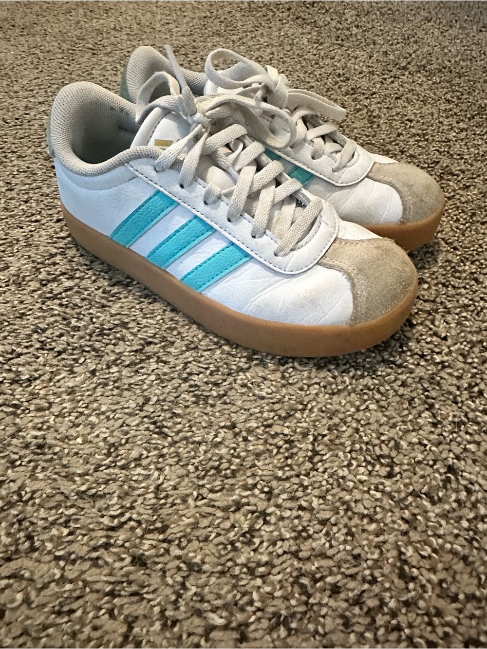 Kids Adidas Athletic Sneakers with Aqua Stripes